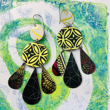 Load image into Gallery viewer, Black &amp; Golds Tin Chandelier Earrings