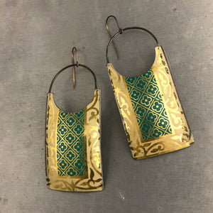 Teal Golden Edge Upcycled Tin Earrings