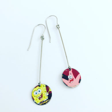 Sponge Bob & Patrick Long Dot Upcycled Tin Earrings