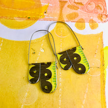 Load image into Gallery viewer, Chartreuse and Walnut Arch Dangle Tin Earrings