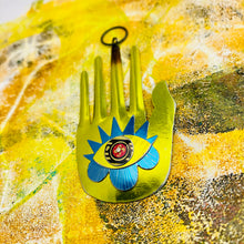 Load image into Gallery viewer, Large Hamsa In Shimmery Lemon &amp; Peacock Tin Wall Art