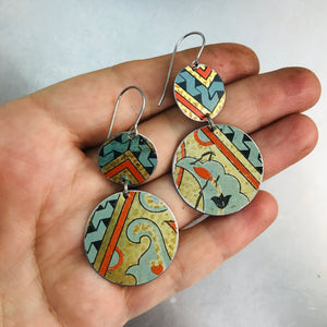 Vintage Mixed Patterns Circles Upcycled Tin Earrings