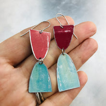 Load image into Gallery viewer, Mod Matte Raspberry &amp; Aqua Arches Zero Waste Tin Earrings