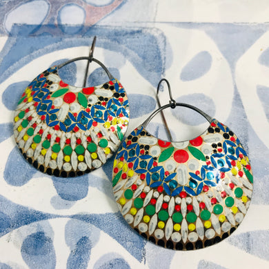Vintage Mosaic Upcycled Circle Earrings