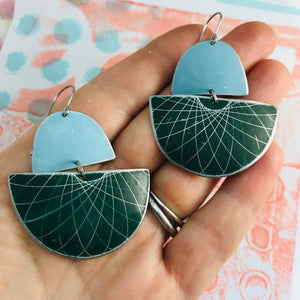 Matte Aqua & Forest Spirograph Upcycled Tin Boat Earrings