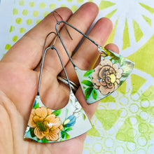 Load image into Gallery viewer, Orange Flower on White Long Tin Earrings