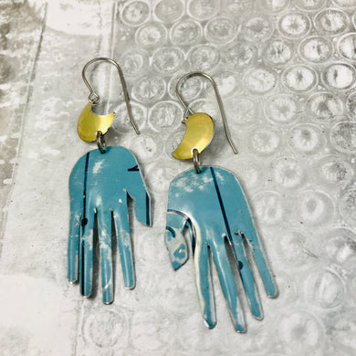 Dusty Blue & Golden Moons Talisman Zero Waste Tin Earrings