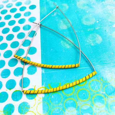 Yellow Spiraled Tin Triangle Hoop Earrings