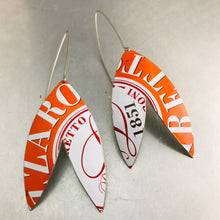 Load image into Gallery viewer, Bright Red Biscotti Double Leaf Upcycled Tin Earrings by Christine Terrell for adaptive reuse jewelry