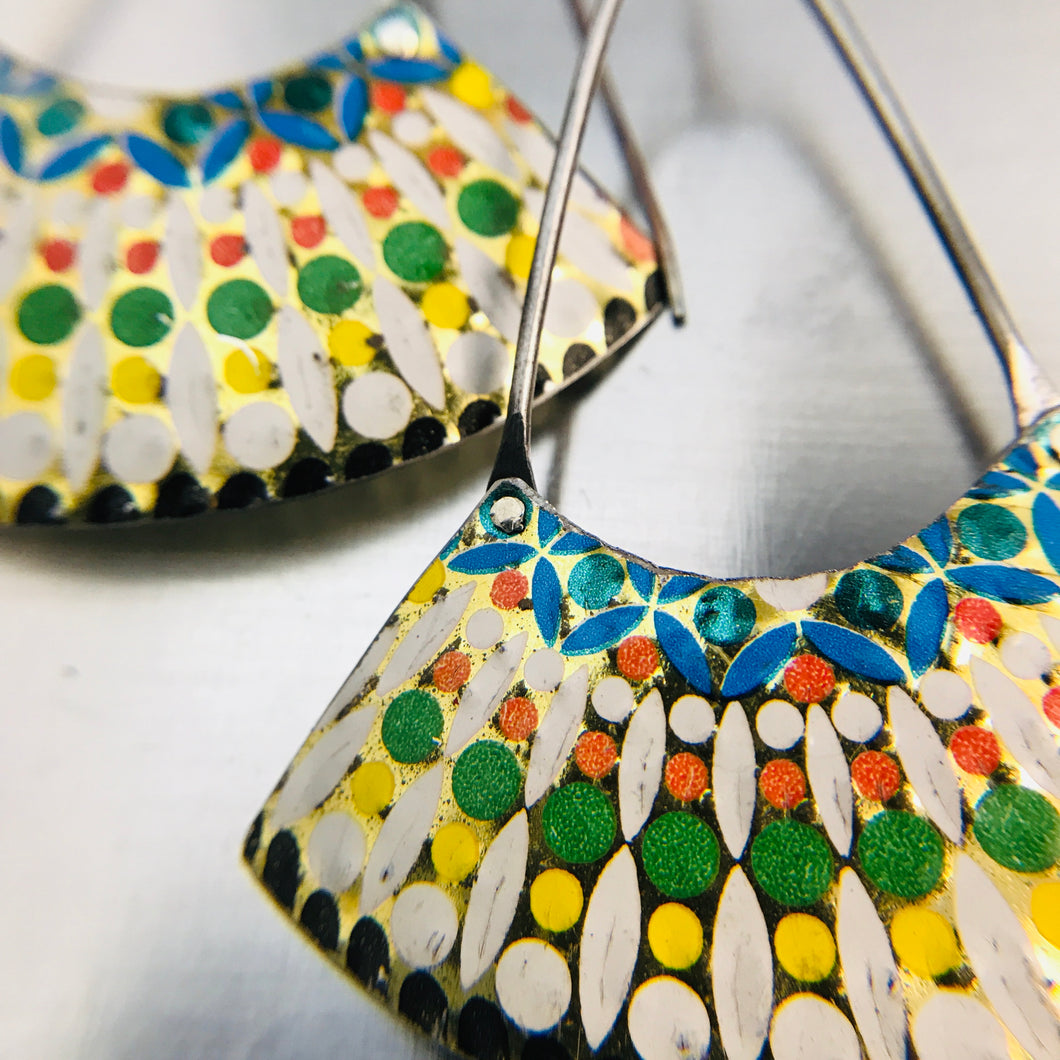 Vintage Mosaic Large Fan Recycled Tin Earrings