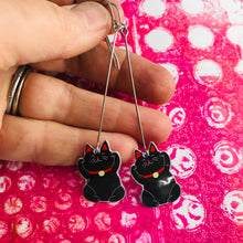 Load image into Gallery viewer, Little Lucky Cats in Black Upcycled Tin Earrings