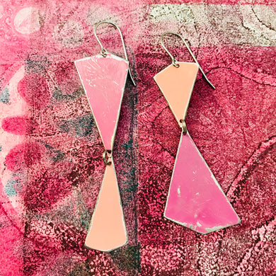 Duo Pinks Narrow Kites Recycled Tin Earrings