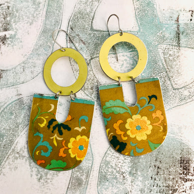 Vintage Dusty Flowers Chunky Horseshoes Zero Waste Tin Earrings