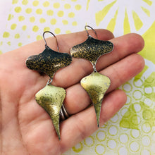 Load image into Gallery viewer, Black Speckled &amp; Antiqued Gold Rex Ray Zero Waste Tin Earrings