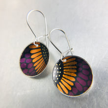 Load image into Gallery viewer, Purple and Orange Voluspa Flower Dot Pattern Upcycled Tiny Basin Earrings 20th Birthday Gift
