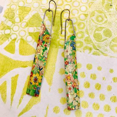 Allover Flowers Long Narrow Tin Earrings