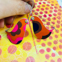 Load image into Gallery viewer, Mixed Oranges &amp; Pinks Birds on a Wire Upcycled Tin Earrings