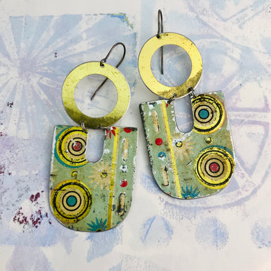 Golden Bullseye Chunky Horseshoes Zero Waste Tin Earrings
