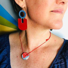 Load image into Gallery viewer, Deep Red &amp; Cornflower Chunky Horseshoes Zero Waste Tin Earrings
