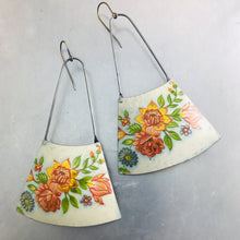Load image into Gallery viewer, Orange and Pink Flowers on White Recycled Tin Earrings