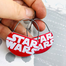 Load image into Gallery viewer, Star Wars Logo on Red Upcycled Tin Earrings