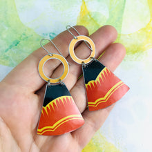 Load image into Gallery viewer, Tangerine And Midnight Small Fan Tin Earrings