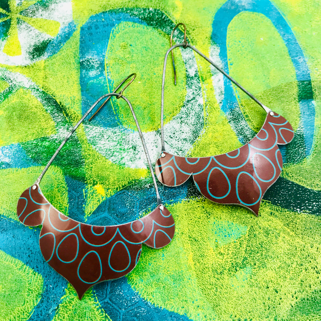 Chocolate with Aqua Mandala Zero Waste Tin Earrings