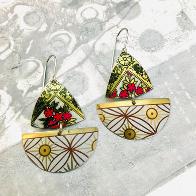 Mixed Golden Patterns Little Sailboats Tin Earrings