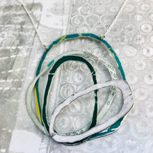 Load image into Gallery viewer, Mixed Greens &amp; White Scribbles Upcycled Tin Necklace