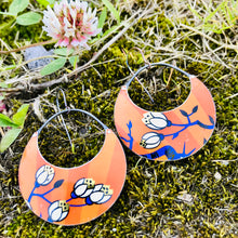 Load image into Gallery viewer, Orange Sunrise Crescent Circles Upcycled Tin Earrings