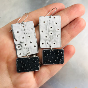 Pooling White & Midnight Recycled Tin Earrings 30th Birthday Gift
