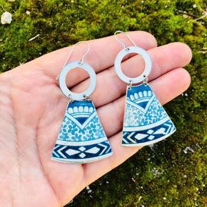 Tiny Bluets on White Small Fans Tin Earrings
