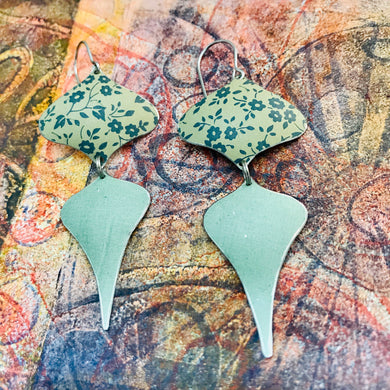 Tiny Slate Blue Flowers & Pale Seafoam Rex Ray Zero Waste Tin Earrings