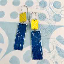 Load image into Gallery viewer, Bright Yellow &amp; Ocean Blue Recycled Tin Earrings