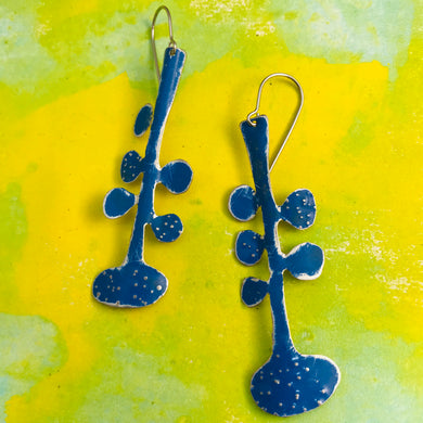 Medium Blue Matisse Leaves Upcyled Tin Earrings