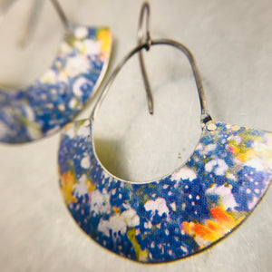 Field of Bluebonnets Half Moon Recycled Tin Earrings