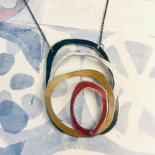 Load image into Gallery viewer, Twilight, Snow, Gold, &amp; Scarlet Scribbles Upcycled Tin Necklace