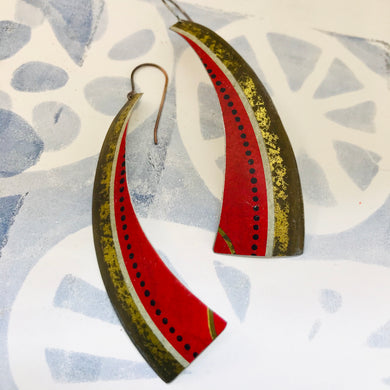 Vintage Scarlet Rounded Edge Recycled Tin Earrings