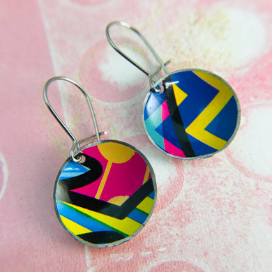 Bright Patterns Hot Pink, Cobalt Upcycled Tiny Dot Earrings
