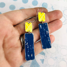 Load image into Gallery viewer, Bright Yellow &amp; Ocean Blue Recycled Tin Earrings