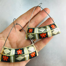 Load image into Gallery viewer, Orange Blossoms Wide Arc Recycled Tin Earrings