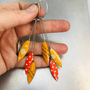 Falling Leaves in Mixed Oranges Upcycled Tin Earrings by Christine Terrell for adaptive reuse jewelry