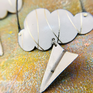 Golden Arc White Clouds & Paper Airplanes Zero Waste Tin Earrings
