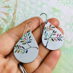 Colorful Olive Branches Upcycled Teardrop Tin Earrings