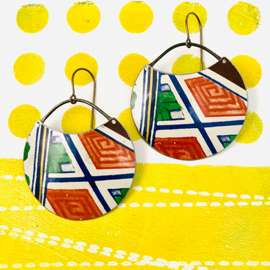 Patterned Circles Upcycled Tin Earrings