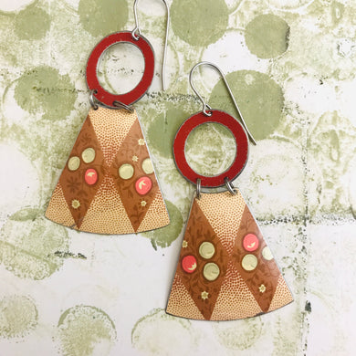 Tawny Bubble Harlequins Small Fans Tin Earrings