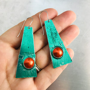 Shimmery Green & Orange Zero Waste Tin Earrings