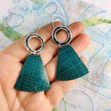 Load image into Gallery viewer, Teal Screen Pattern Small Fans Tin Earrings
