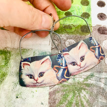 Load image into Gallery viewer, Fluffy White Kitties Rounded Rectangles Zero Waste Tin Earrings