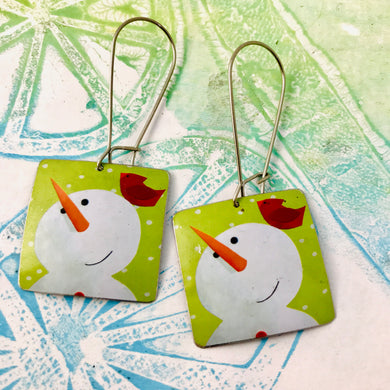 Snowmen & Cardinals Square Upcycled Tin Earrings